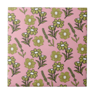 Groen Roze Retro Y2K Funky Hippie Bloem Patroon Tegeltje