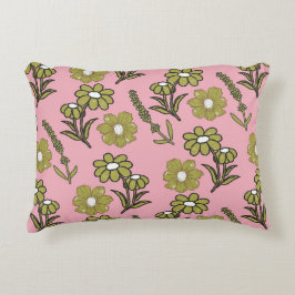 Groen Roze Retro Y2K Funky Hippie Bloempatroon Accent Kussen