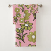 Groen Roze Retro Y2K Funky Hippie Bloempatroon Bad Handdoek (Insitu)