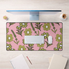 Groen Roze Retro Y2K Funky Hippie Bloempatroon Bureaumat