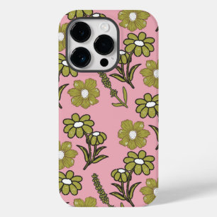 Groen Roze Retro Y2K Funky Hippie Bloempatroon Case-Mate iPhone 14 Pro Hoesje