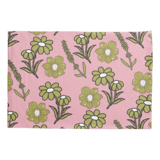 Groen Roze Retro Y2K Funky Hippie Bloempatroon Kussensloop (Achterkant)