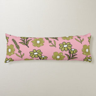 Groen Roze Retro Y2K Funky Hippie Bloempatroon Lichaamskussen