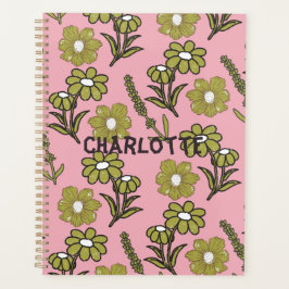 Groen Roze Retro Y2K Funky Hippie Bloempatroon Planner