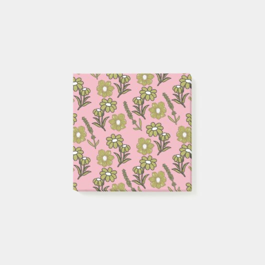 Groen Roze Retro Y2K Funky Hippie Bloempatroon Post-it® Notes (Voorkant)