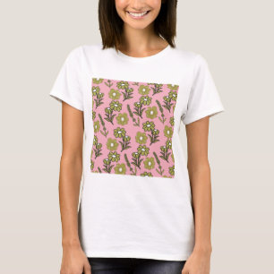 Groen Roze Retro Y2K Funky Hippie Bloempatroon T-shirt