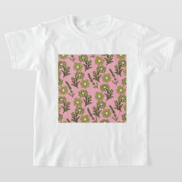 Groen Roze Retro Y2K Funky Hippie Bloempatroon T-shirt