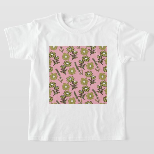 Groen Roze Retro Y2K Funky Hippie Bloempatroon T-shirt (Laagn)