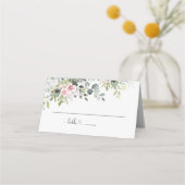 groen roze roos bruiloft gevouwen plaats kaarten plaatskaartje (Achterkant)