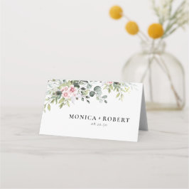 groen roze roos bruiloft gevouwen plaats kaarten plaatskaartje