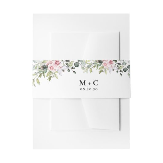 groen roze roos bruiloft uitnodiging buik band uitnodigingen wikkel (Voorkant Voorbeeld)