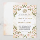 groen roze roos islamitische moslim bruiloft kaart (Voorkant / Achterkant)