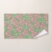Groen Roze Roos Retro Y2K 70s Bloempatroon Bad Handdoek (Handdoek)