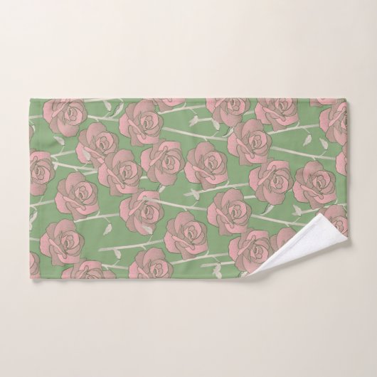 Groen Roze Roos Retro Y2K 70s Bloempatroon Bad Handdoek (Handdoek)