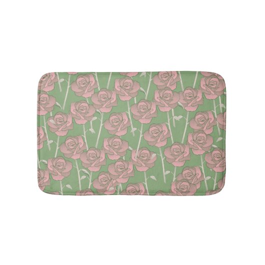 Groen Roze Roos Retro Y2K 70s Bloempatroon Badmat (Voorkant)