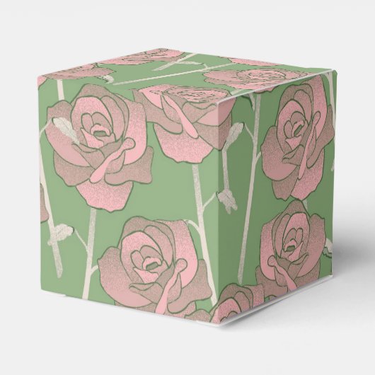 Groen Roze Roos Retro Y2K 70s Bloempatroon Bedankdoosjes (Achterkant)
