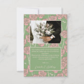 Groen Roze Roos Retro Y2K 70s Bloempatroon Bedankkaart (Voorkant)