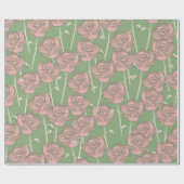 Groen Roze Roos Retro Y2K 70s Bloempatroon Cadeaupapier (Vlak)