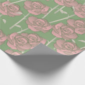 Groen Roze Roos Retro Y2K 70s Bloempatroon Cadeaupapier (Hoek)