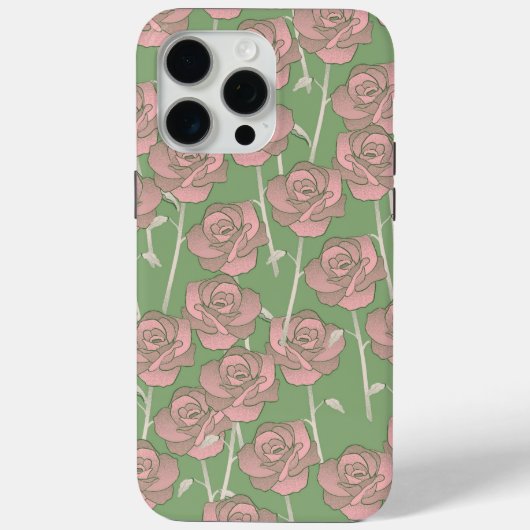 Groen Roze Roos Retro Y2K 70s Bloempatroon Case-Mate iPhone Case (Achterkant)