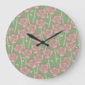 Groen Roze Roos Retro Y2K 70s Bloempatroon Grote Klok (Voorkant)