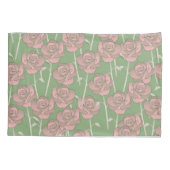 Groen Roze Roos Retro Y2K 70s Bloempatroon Kussensloop (Achterkant)