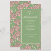Groen Roze Roos Retro Y2K 70s Bloempatroon Menu (Voorkant / Achterkant)