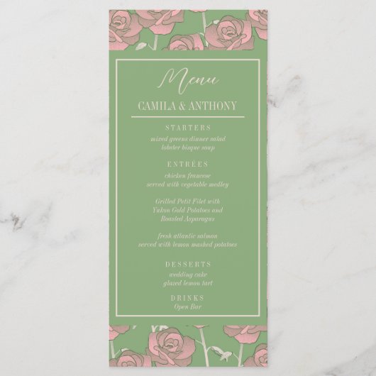 Groen Roze Roos Retro Y2K 70s Bloempatroon Menu (Voorkant)
