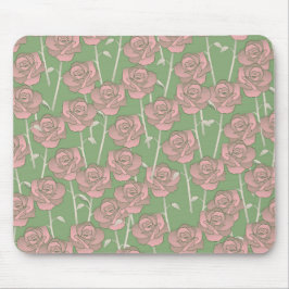 Groen Roze Roos Retro Y2K 70s Bloempatroon Muismat