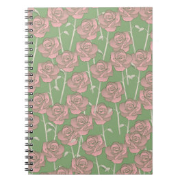 Groen Roze Roos Retro Y2K 70s Bloempatroon Notitieboek