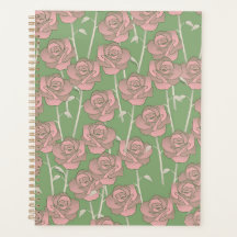 Groen Roze Roos Retro Y2K 70s Bloempatroon