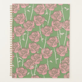 Groen Roze Roos Retro Y2K 70s Bloempatroon Planner