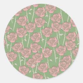 Groen Roze Roos Retro Y2K 70s Bloempatroon Ronde Sticker