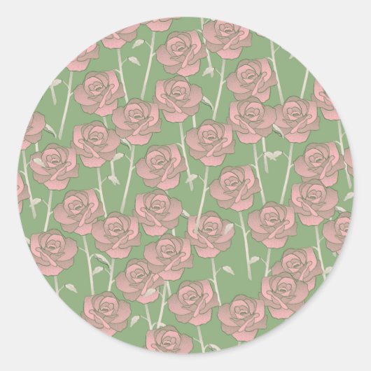 Groen Roze Roos Retro Y2K 70s Bloempatroon Ronde Sticker (Voorkant)