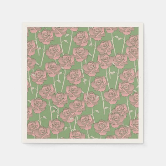 Groen Roze Roos Retro Y2K 70s Bloempatroon Servet (Voorkant)