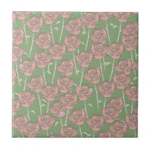 Groen Roze Roos Retro Y2K 70s Bloempatroon