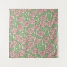 Groen Roze Roos Retro Y2K 70s Bloempatroon