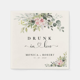 Groen Roze Rose bruiloft servetten