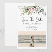 Groen Roze Rose Save The Date Cards Kaart (Voorkant / Achterkant)