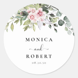 Groen Roze Roze Bruiloft Classic Ronde Sticker