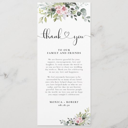 Groen Roze Roze Bruiloft Menu (Achterkant)