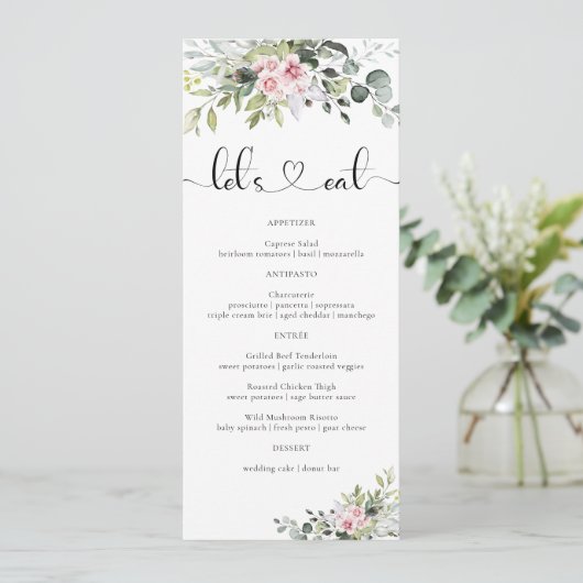 Groen Roze Roze Bruiloft Menu (Staand voorkant)