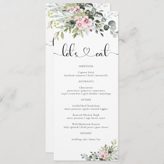 Groen Roze Roze Bruiloft Menu (Voorkant / Achterkant)