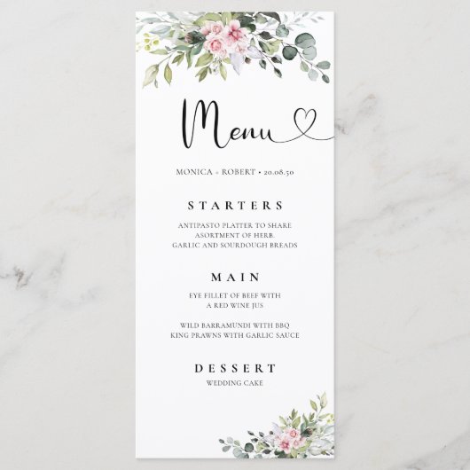 Groen Roze Roze Bruiloft Menu (Voorkant)