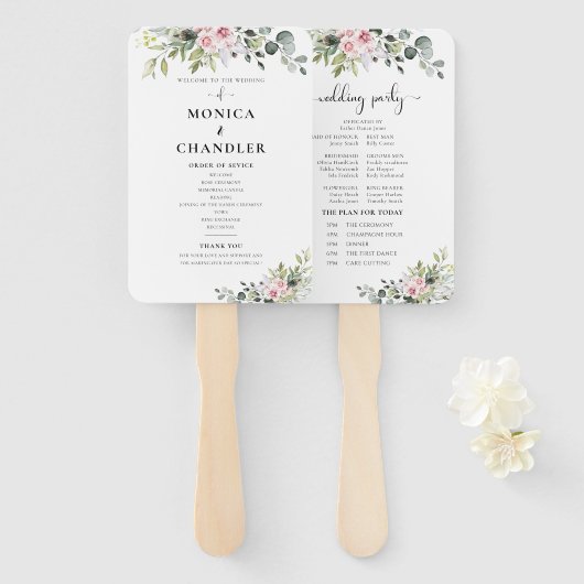 Groen Roze Roze Bruiloft Programma Hand Fan Handwaaier (Voorkant en achterkant)