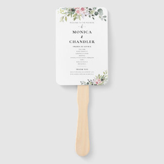Groen Roze Roze Bruiloft Programma Hand Fan Handwaaier