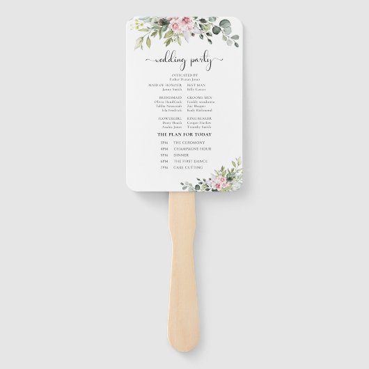 Groen Roze Roze Bruiloft Programma Hand Fan Handwaaier (Achterkant)