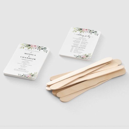 Groen Roze Roze Bruiloft Programma Hand Fan Handwaaier (Niet-gemonteerd)