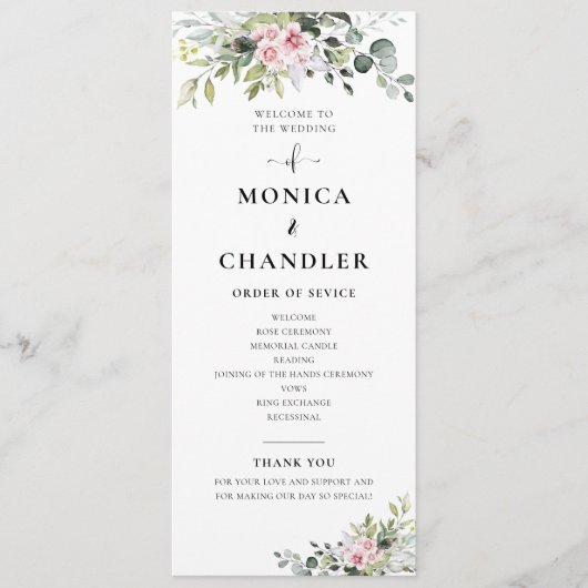 Groen Roze Roze Bruiloft Programma Programmakaart (Voorkant)