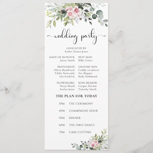 Groen Roze Roze Bruiloft Programma Programmakaart (Achterkant)